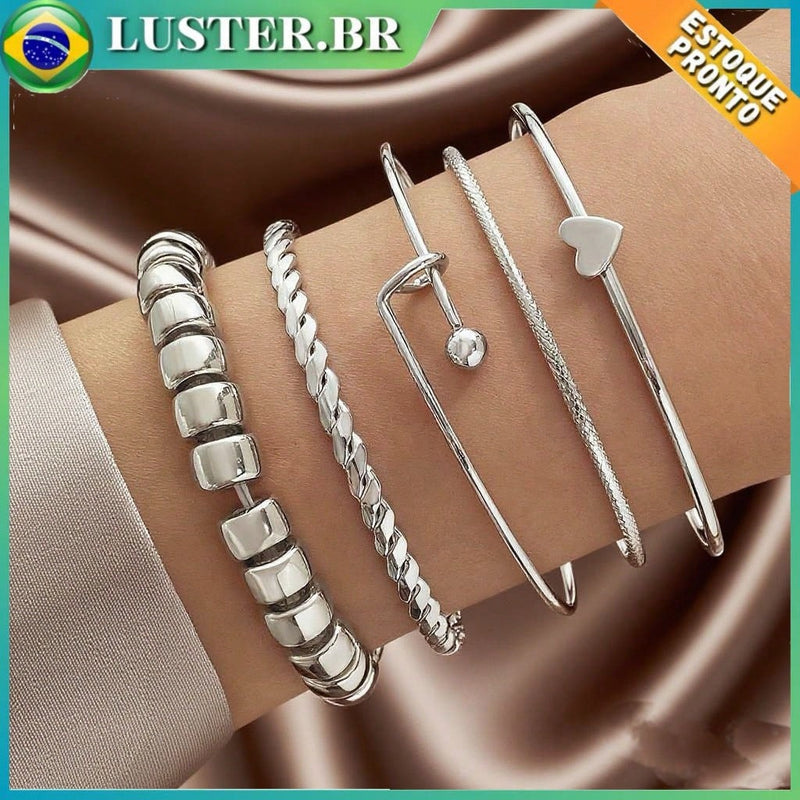 Conjunto de pulseira com nó de coração em liga de diamantes da moda, pulseira geométrica com coração criativo