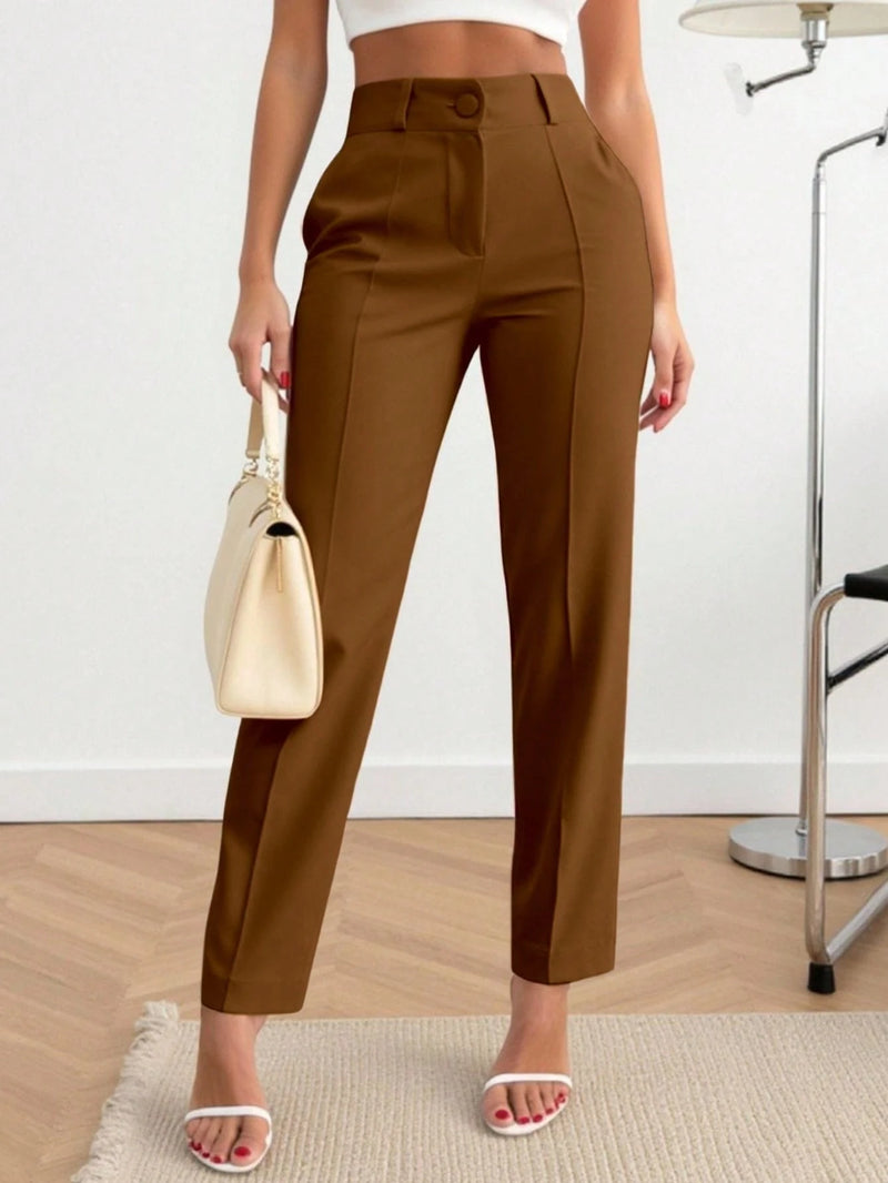 Calça Glam Em Vinco Alfaiataria Feminino Reta Com Bolso