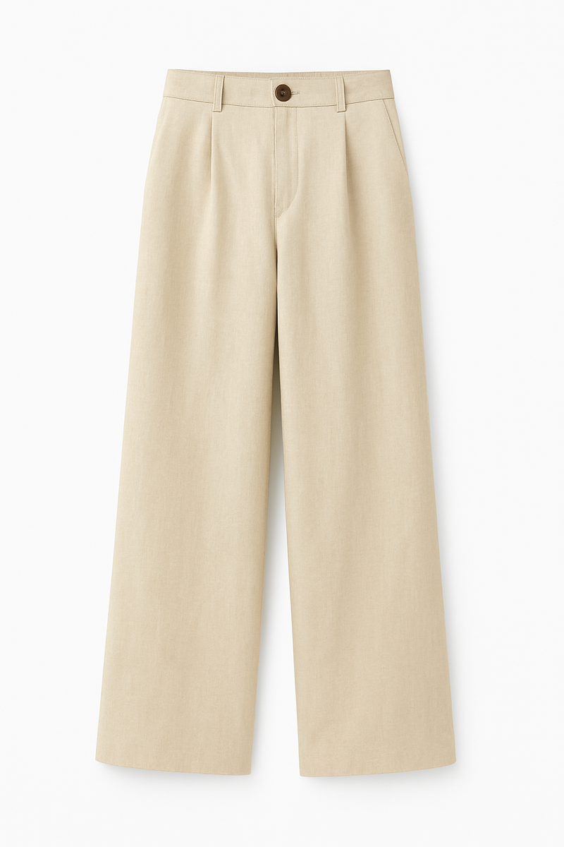 Calça de Linho Castanho Perna Larga Cintura Alta
